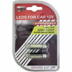 Autospuldzes LED SV8.5, 3 SMD, 41mm, baltas, 2gab