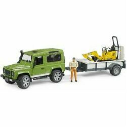 Rotaļlieta Land Rover Defender ar treileri un JCB miniekskavatoru