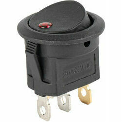 Slēdzis apaļš On/Off, sarkana diode, 12/24V, 20A