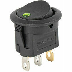 Slēdzis apaļš On/Off, zaļa diode, 12/24V, 20A