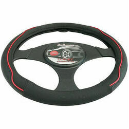 Stūres apvalks, melns ar sarkanu iešuvumu, LUX, 37-39.5 cm